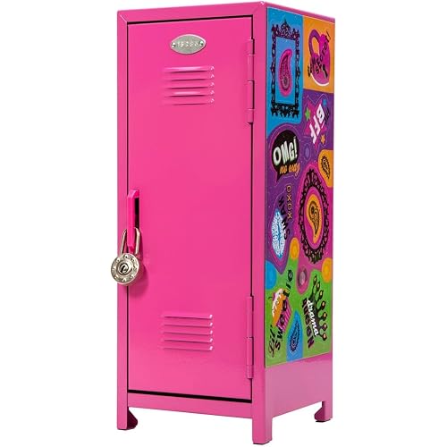 Schylling Girls Talk Pink Mini Locker - 11.25" Decorative Metal Storage Locker with 17 Mix-and-Match Magnets, Lock, and Keys - Ages 4-12