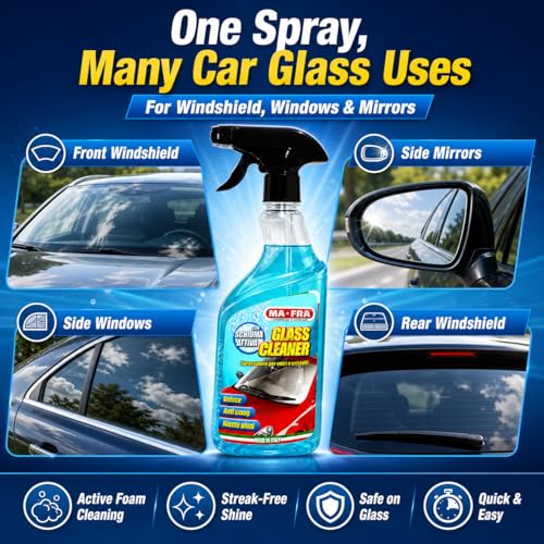Image of Mafra Car Glass Cleaner-500ml,Windshield,Window & Mirror Cleaning Spray Fluid-Streak-Free,Safe For Tinted & Coated Glass Suitable for Interior & Exterior Use,Fast-Drying Formula Crystal-Clear