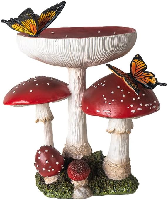 Pacific Giftware Toadstool Mushrooms with Butterflies Sculpture Garden Fairy Decor Resin Ornament for Mushroom Garden or Enchanted Forest Themed Spaces 9.65" Tall