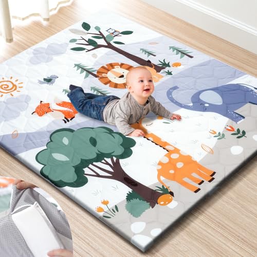 Image of TINYHARBO Premium Foam Baby Play Mat 50" x 50" – Removable & Machine Washable Cover, Extra Thick Padding Playpen Mat, Non-Slip Crawling Mat, Easy to Clean for Infants, Toddlers & Babies