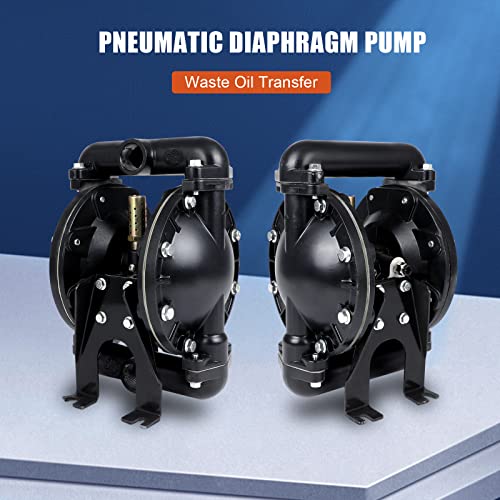 Image of Air Operated Double Diaphragm Pump Pneumatic Waste Oil Transfer Pump for Chemical Dual Diaphram Polypropylene Nitrile Rubber by Stainless Steel Plastic (black, 1 /2 inch Inlet) | Dual diaphragm design with 115 PSI pressure, stainless steel components and nitrile rubber for industrial fluid transfer