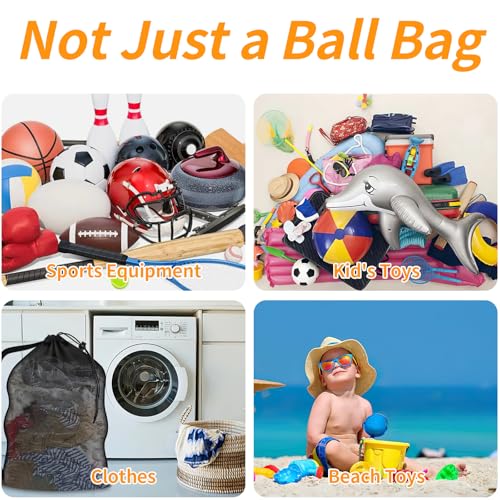 Extra Large Sports Ball Bag, Heavy Duty Breathable Mesh Storage Bag, 40\" x 30\" Hold 10-12 Soccer Basketball Volleyball Football, Adjustable Shoulder Strap, Ideal for Coaches, Team, Swimming Gear