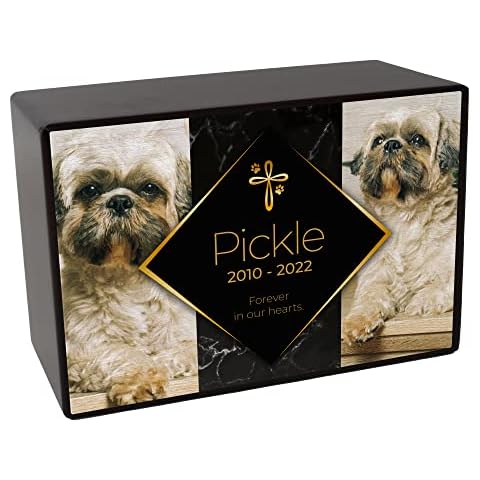 Royal Matter Custom Pet Keepsake Urns for Dogs, Wooden Box for Pet Ashes with Photo for your Beloved Pets, Pet Cremation Urns as Sympathy Gifts for Pet Lovers - Small, 6" x 4" x 2.75" (Pickle) Cover