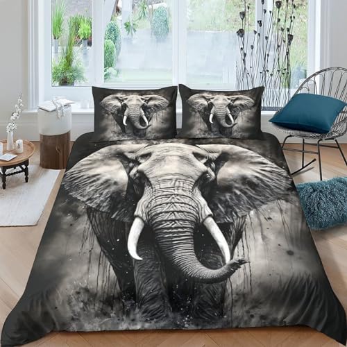 Housse de couette microfibre avec fermeture éclair parure lit éléphant 3D - 2