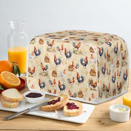 Image of Toaster Dust Cover 2 Slice, Microwave Toaster Oven Grill Cover Stain Resistant Dustproof Kitchen Small Appliance Cover with Top Handle for Kitchen, Farm Rooster Chick