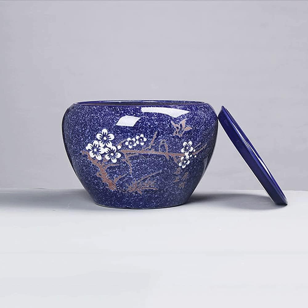 Doniczka wewnętrzna Bardzo duża ceramiczna doniczka na kwiaty Niebieska doniczka z otworem drenażowym i spodkiem – 24,5 * 17,5 cm (24,5 * 17,5 cm)