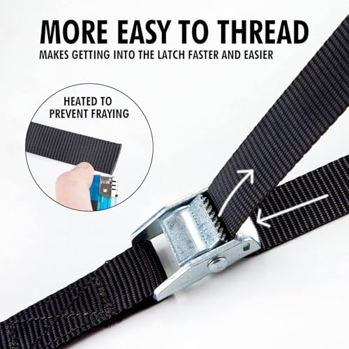 Image of Tie Down Straps, Heavy Duty Lashing Straps, Adjustable Cam Buckle Straps with Metal Buckle for Motorcycle, Cargo, Trucks, Trailer, Luggage (2.5m, Black) (4pcs)