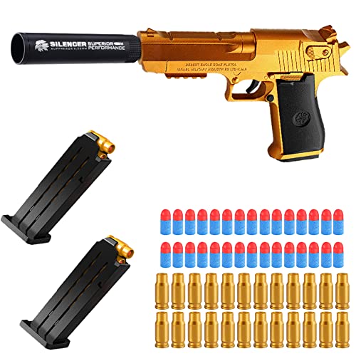 TOTOY Pistolet à jouets, simulation de l'aigle du désert avec silencieux, pistolet pour enfants avec 2 magazines et 30 balles, jeu de plein air amusant (or)