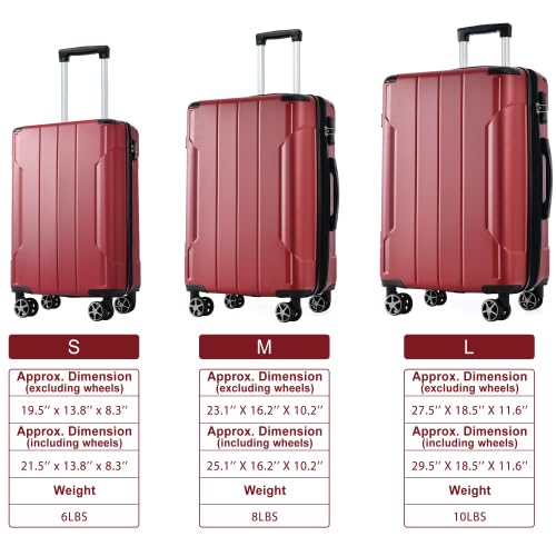 Luggage Sets 3 Piece, Expandable Hard shell ABS Suitcases with Double Spinner, Travel luggage Set with TSA Lock (Red) (Red)2