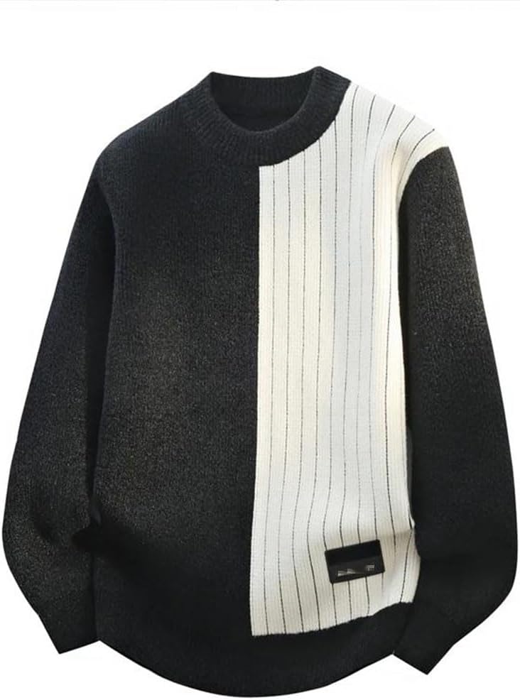 Men's Striped Pullover Cardigan Autumn-Winter Round Neck Knit Sweater Comfortable Warm Fashion Clothing