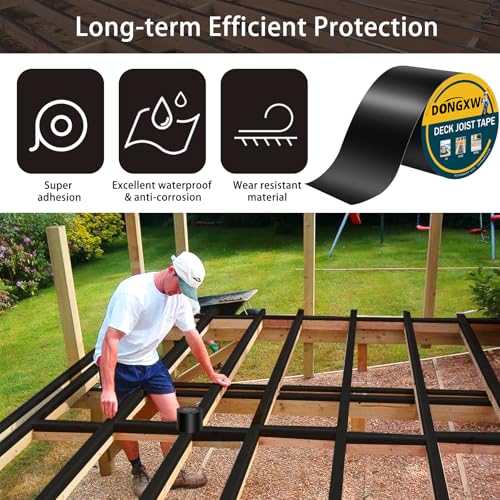 Image of Dongxw Joist Tape for Decking, 4 inch X 50' Waterproof Butyl Tape Deck Joist Flashing Tape for Joists and Beams (2 Rolls)