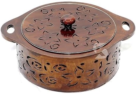 Wooden Casserole Box for Roti | Hot Box for Kitchen Hot Pot Roti Box with Stainless Steel Hot Food Easy to Store, Medium, Brown, R-231