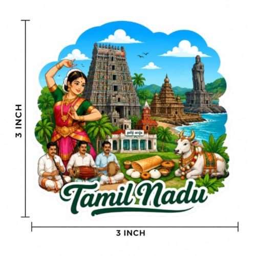 Image of Apna Gift Tamil Nadu Theme Souvenir Wooden Fridge Magnet for Refrigerator - Printed Fridge Magnet for Kitchen & Fridge Decor | Perfect Souvenir Gift | Fridge Decoration | Size 3x3 Inches | Pack of 1