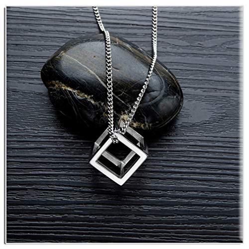 Xusamss Fashion Titanium Steel Hollow Cubic Pendant Necklace,22" Link chain3