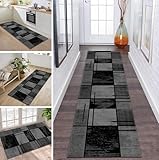 Alfombra larga para cocina, pasillo, antideslizante, lavable, alfombra de cocina, color negro y gris, 90 x 250 cm, alfombra atrapa la suciedad, por metros, para dormitorio, salón, comedor, cocina