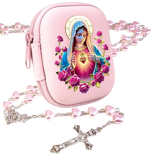 PLONKLY Rosary Beads Catholic for Women (Heart of Mary-Pink)