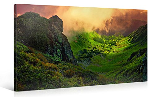 Gallery of Innovative Art - FOGGY SUNRISE IN THE MOUNTAINS 100x50cm #e4737 - Impresión Giclee en lienzo, foto lienzo Wall Art- Fotos en lienzo montadas sobre bastidor u0096 Im?genes en lienzo XXL en alta resolución