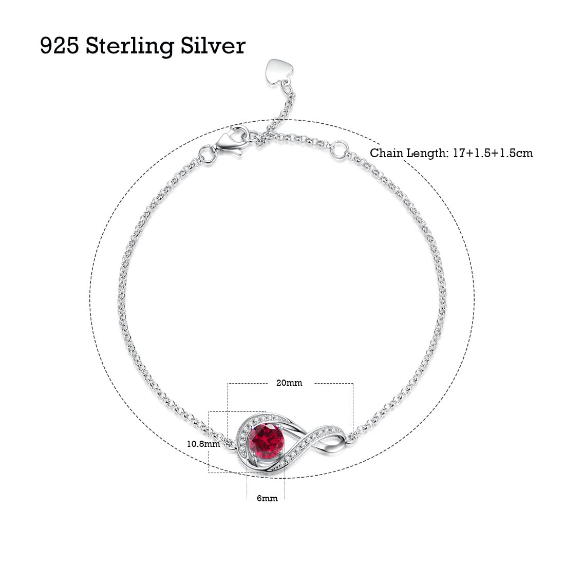 925 Sterling Silver Bransoletka Infinity Stworzona Amerald May Birthstone Link Bransoletki dla kobiet Prezenty córki dla jej mamy, regulowany łańcuch 17+1.5+1.5CM
