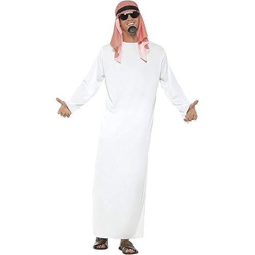 Smiffys Men's Arab Costume with Long Tunic and Headdress, White L - US Size 42"-44"