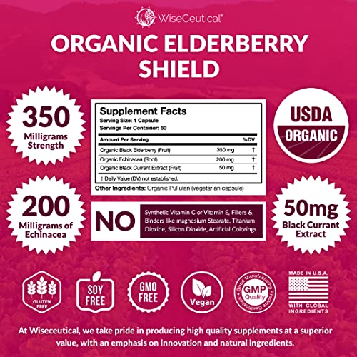 Max Strength Usda Organic Black Elderberry, Black Currant Extract & Echinacea | 3 In 1 Natural Immune Support & Vitamin C | Sugar-Free, Vegan-Friendly | Homeopathic Remedy | 60 Count #TOP1