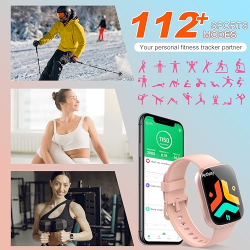 Smartwatch Herren Damen, 1,95" HD Fitnessuhr Damen mit Telefonfunktion, Smart Watch 112+ Sportmodi Fitnessuhr mit Herzfrequenz schrittzähler Schlafmonitor, IP68 Wasserdicht Sportuhr für Android iOS – Bild 5