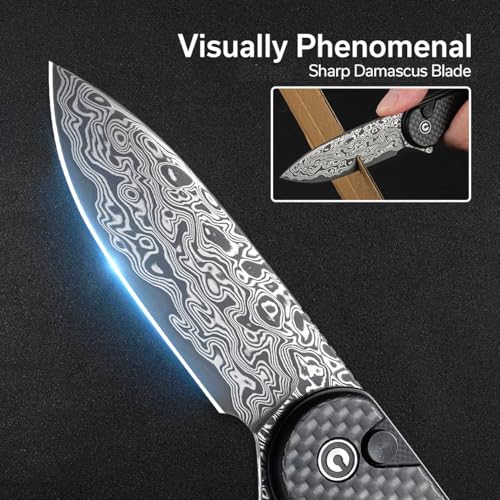 Image of CIVIVI Elementum II Pocket Folding Knife, 2.96 inch Damascus Blade Utility Knife with Deep Carry Pocket Clip for EDC C18062PB-DS1