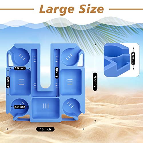 Keeswin 13 Inch Beach Umbrella Table Tray With Cup Holders, Snack Compartments, Sunglasses Holes, Phone Slots, Upgraded Easy Installation Umbrella Tray For Beach, Patio, Garden, Swimming Pool, Blue #TOP1