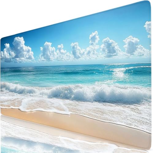Tapis de souris gamer blanc 1500x800mm à bordures cousues durables et glisse fluide pour PC