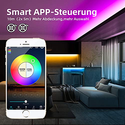 10m WiFi RGBW LED Streifen Kit,Smart App Steuerung RGB+Warmweiß Lichtstreifen Farbwechsel,Alexa LED Strips Musik Sync,Stimmenkontrolle Kompatibel mit Alexa/Google Assistant für Ambiance Lighting – Bild 5