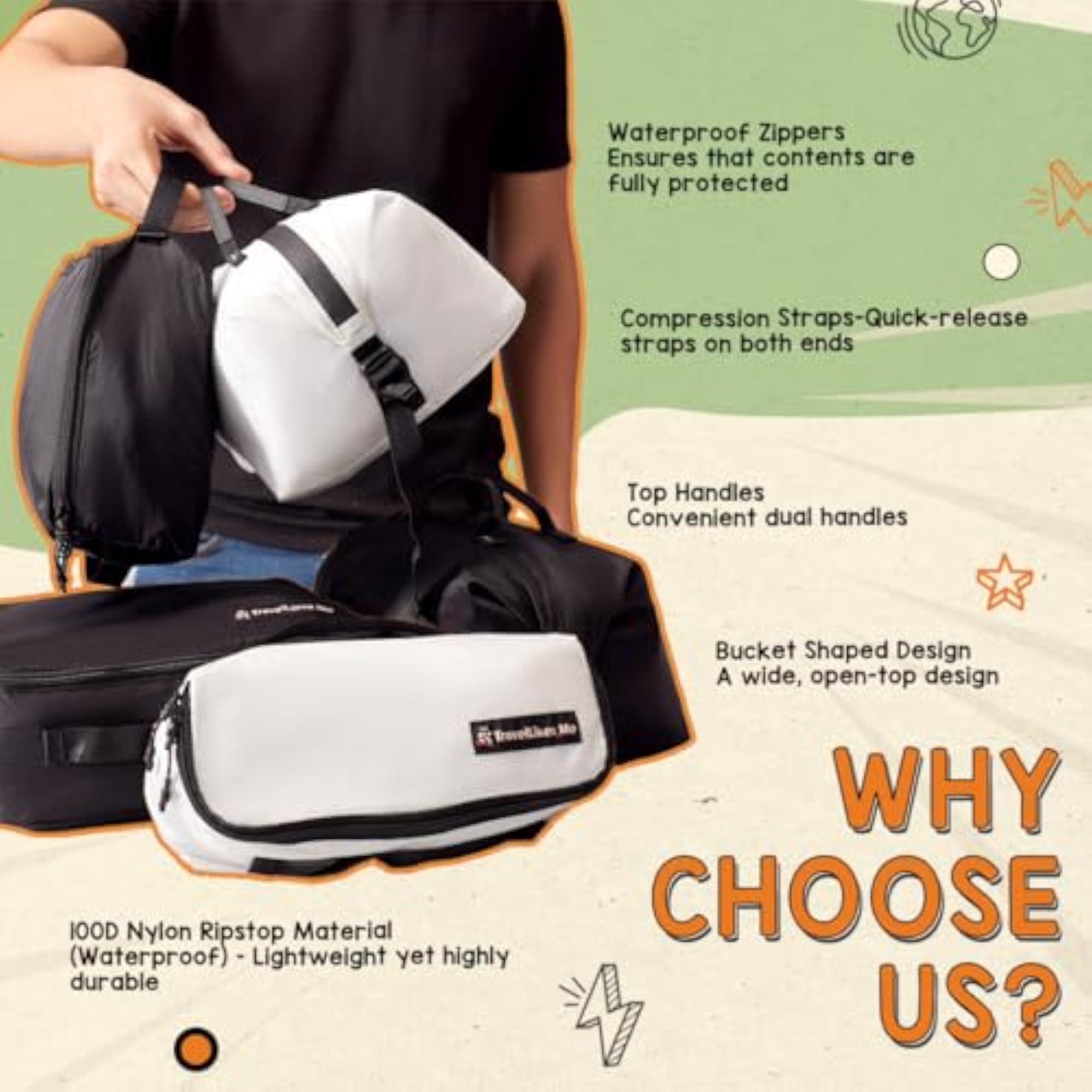 Essential Organiser Bags with Packing Cubes and Compression Pouches