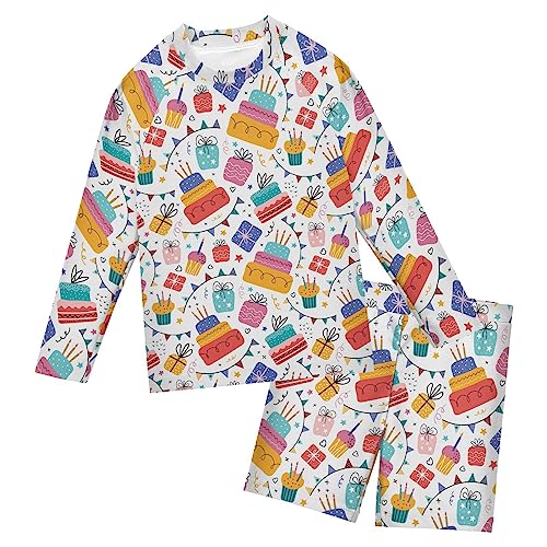 ZZXXB Birthday Cake Boys Swimsuit Rash Guard Toddler Kids Long Sleeve Swim Shirt and Trunks 3T