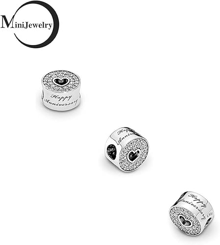 Miniatura 3 de MiniJewelry Abalorio de corazón con texto en inglés Happy Anniversary Love, se adapta a pulseras Pandora Moments para mujeres, esposas,, Metal,