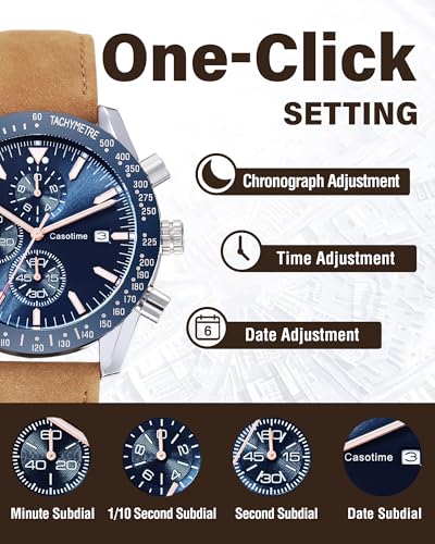 Watches for Men Leather Band Chronograph Mens Watches 30M Waterproof Big Face Analog Quartz Date Watch Work Sport Casual Classical Fashion Designer Dress Wrist Watches Elegant Gift for Men - Image 4