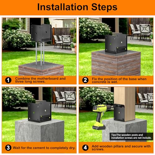 Heavy Duty 4x4 Concrete Post Base Anchor, U Shape Fence Post Spikes for Concrete 4x4 Post Base Anchor Metal Black Powder Coated （4 pcs） - Thumbnail 5