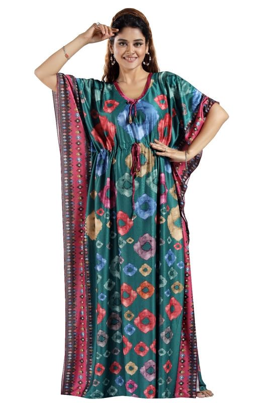 Image of Women's- Kaftan /Nighty /Maxi /Gown /Nightdress /Nightwear Serena Fabric- V-Neck Floral Print