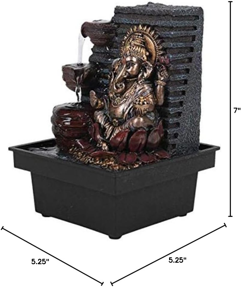 Miniatura 3 de Dios hindú con cabeza de elefante Ganesha que fluye fuente de agua de resina para decoración del hogar