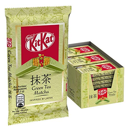 KitKat Green Tea Matcha, Schokoriegel, knusprige Waffel und zartschmelzende Schokolade mit vermahlenem Grüntee, zum Genießen, 24er Pack (24 x 41,5 g)