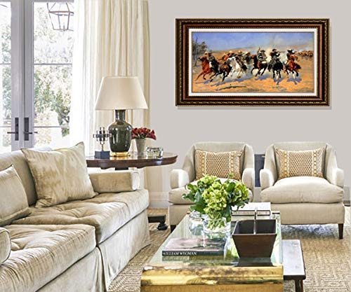 Eliteart-A Dash For The Timber By Frederic Remington Oil Painting Reproduction Giclee Wall Art Canvas Prints-Framed Size:36"X 24" #TOP2