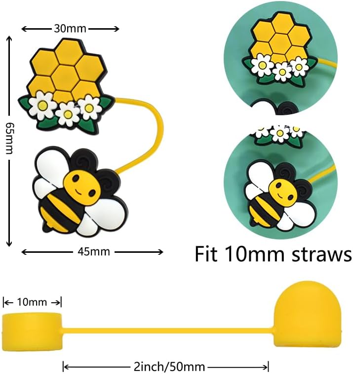 15Pcs Silicone Straw Covers Cap for Stanley Cup 20 30&40 Oz Cup, Honey Bee Yellow Styles Straw Toppers for Stanley 40 Oz Tumbler 10mm 0.4in Lid Accessories - Image 8