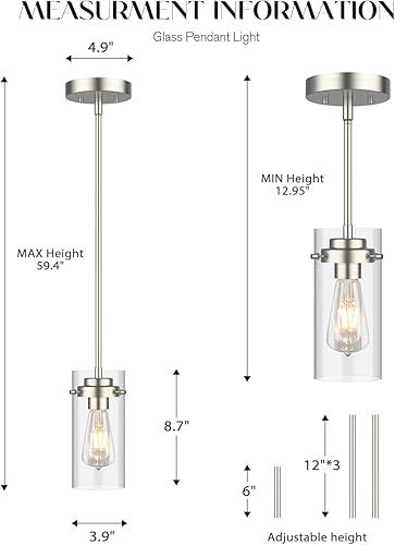 Miniatura 5 de EAPUDUN PDA1353-B-BNK - Lámpara colgante de techo (2 unidades), lámparas de cocina con acabado de níquel cepillado, iluminación colgante de granja