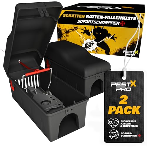 Pest-X Pro Shadow Professionelle Rattenfallenbox 2er-Set Kinder- & Haustiersicher Robuste Köderstation für Nagetiere Wiederverwendbar & Einfach Aufzustellen Für Innen- & Außenbereich