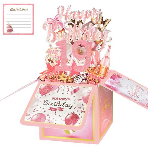 Carte 19e anniversaire fille 3D enveloppes