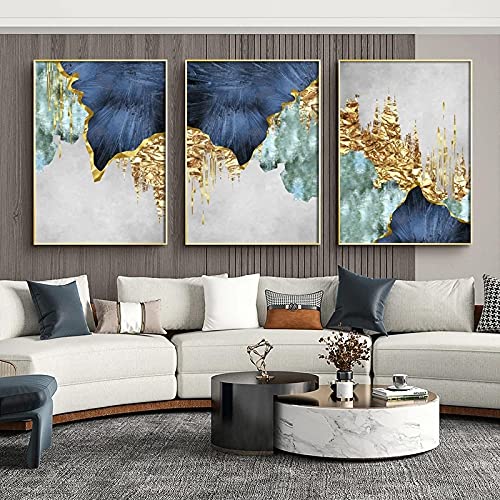 Affiches Lignes Toile Bleu Doré pour Décoration Maison et Salon Cosy