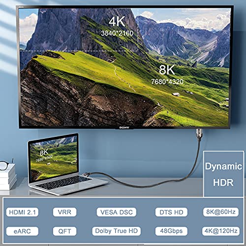 8K Hdmi 2.1 Cable, 48Gbps Ultra Hd Lead High-Speed Cord, Supports 8K@60Hz, 4K@120Hz, Earc Hdr10, Hdcp 2.2/2.3 Dolby, 3D, Vrr, Compatible With Fire Tv/Roku Tv/Ps5/Xbox/Nintendo Switch And More (14 Ft) #TOP1