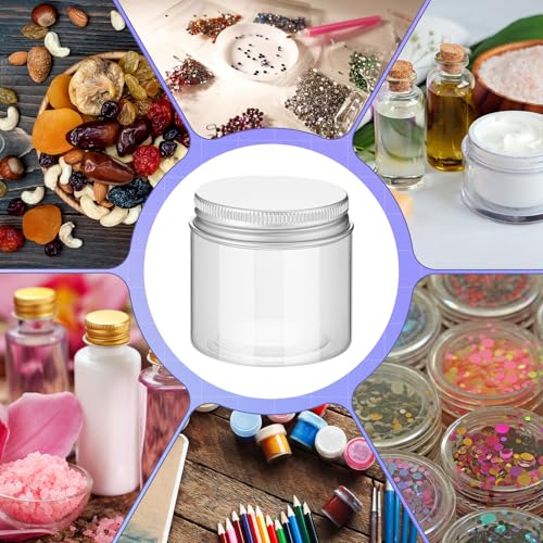Image of Aoriher 150 Pcs Clear Plastic Jars with Lids Round Containers,2 Oz,Silver