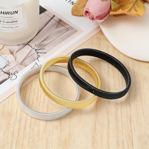 LIQWEI 3 Paar Metall Ärmelhalter, Elastisch Metallarmbänder Langarm Hemdhalter Armstrumpfbänder Hemd Ärmelhalter Anti Rutsch Hülsenhalter zum Fixiert Ärmel (Gold, Silber, Schwarz)