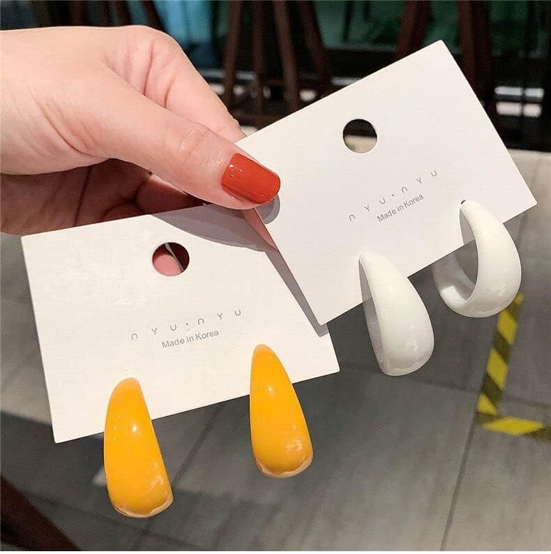 Classic Big C shape Hoop Earrings Hollow Round Dangle Earrings 80s 90s Retro Party Neon Chunky White Earrings for Women-White Hoop image 4
