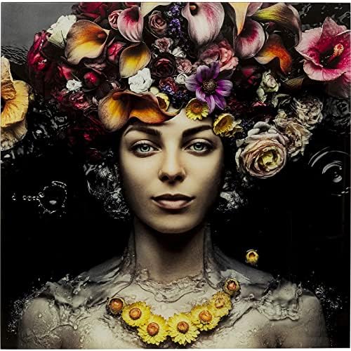Kare Design picture Flower Art Lady, multicolored, glass picture, wall mounting, flower motif, 80x80cm