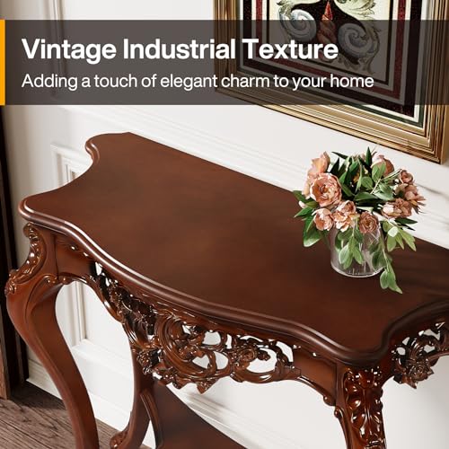 Tribesigns Antique Console Table, 38 Inch Victorian Half Moon Sofa Table with Hollow Floral Apron and Cabriole Legs, Vintage Traditional Decorative Furniture Tables for Entryway, Hallway, Living Room by Tribesigns - Used condition - Image 5