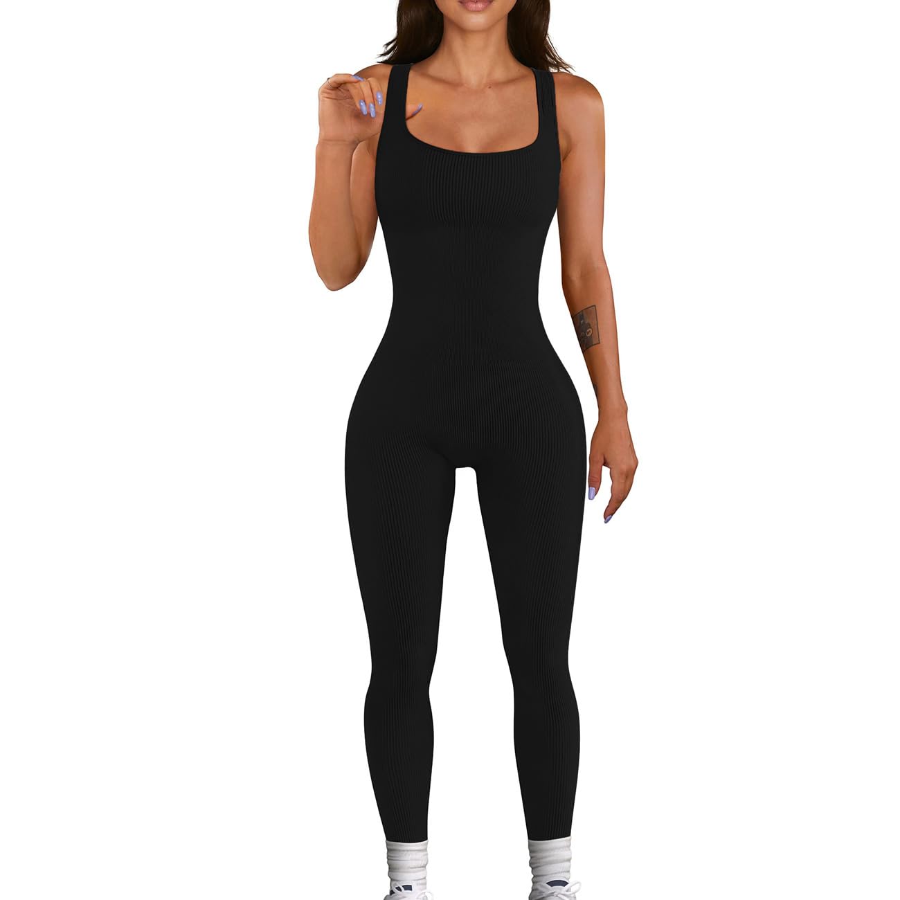 KOEMCY Combinaison Sport Femme Sans Manches - Dos Croisé, Moulant, Léger Pour Le Yoga, Gym, été